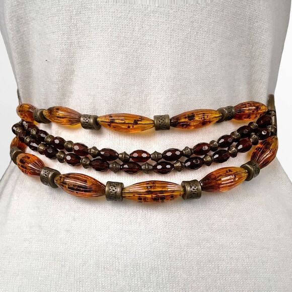 Antoniazzi Firenze Genuine Leather Beaded Belt Size L Brown Amber Bronze Italy - Picture 4 of 9